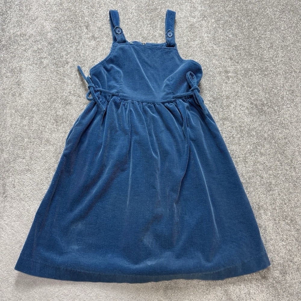 Vintage Blue Girls Dress Small 6-8 Youth Corduroy Overalls Tie Buttons